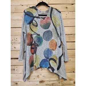 Jess & Jane Women's Top XL Abstract Geometric Open Knit Asymmetrical